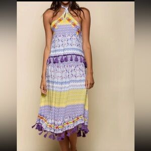 RAGA Women’s Tropic Bird Halter Dress. Purple, yellow. Size LARGE